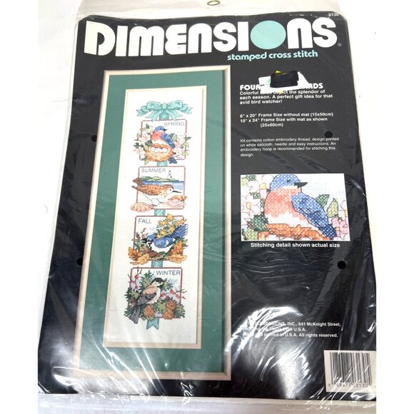 Dimensions Stamped Cross Stitch Kit Four Seasons Birds 10" x 24" Embroidery Stam - Picture 2 of 4